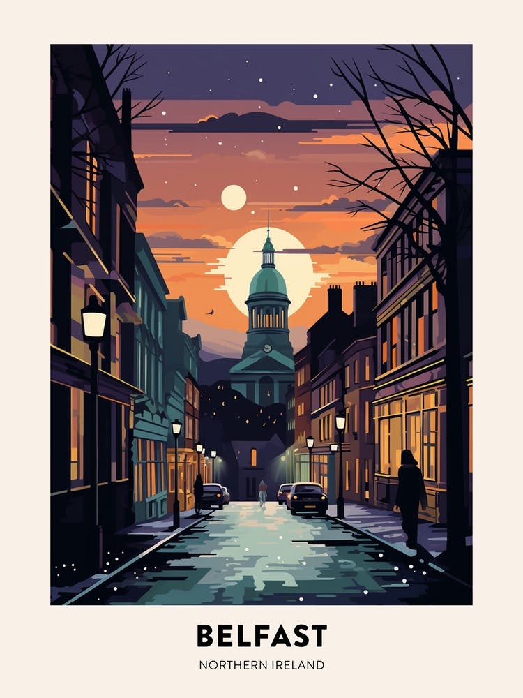 Winter Night  Travel Poster Belfast Northern Ireland 2