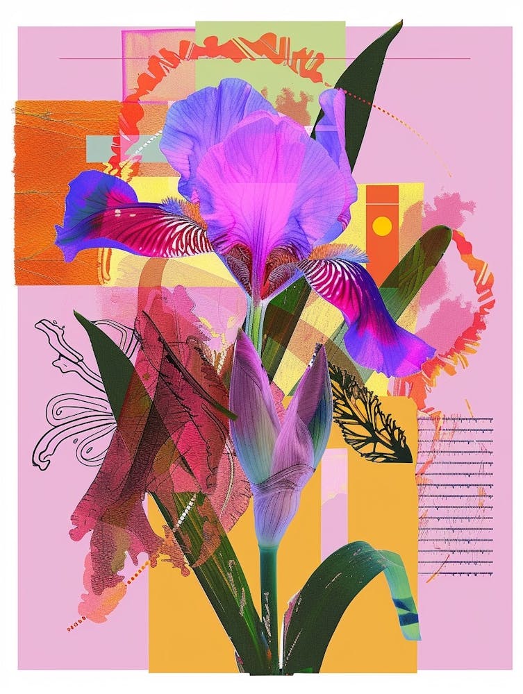 Iris 3 Neon Flower Collage