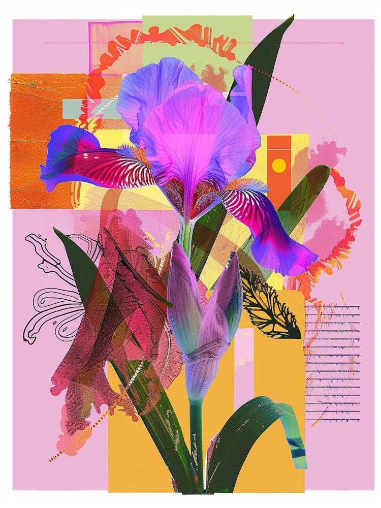 Iris 3 Neon Flower Collage