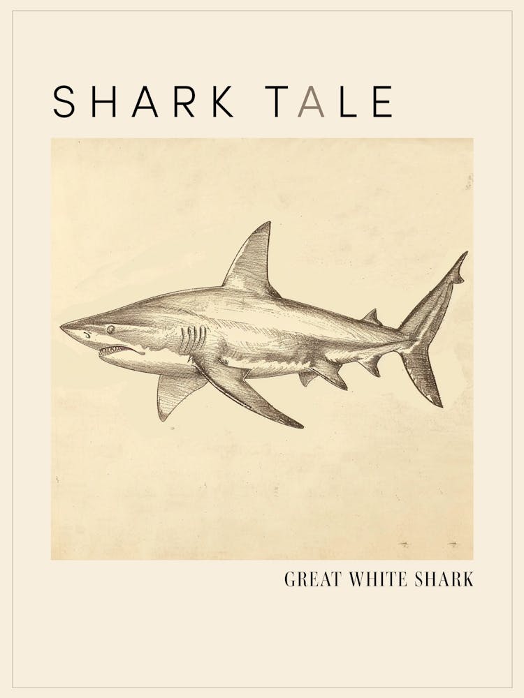 Great White Shark Vintage Illustration 4 Poster