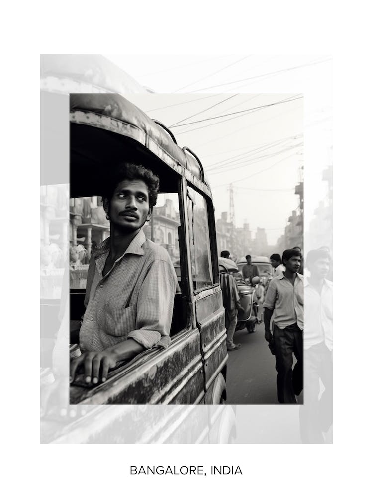 Poster Of Bangalore, India, Black And White Old Photo 3