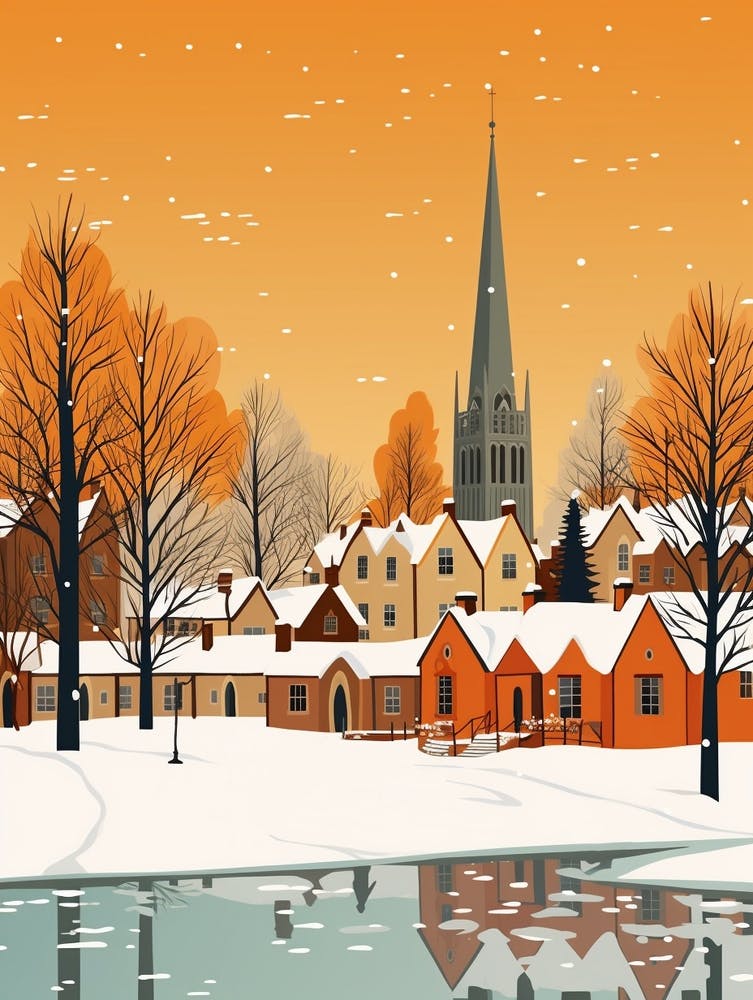 Retro Winter Illustration Stratford Upon Avon United Kingdom 1