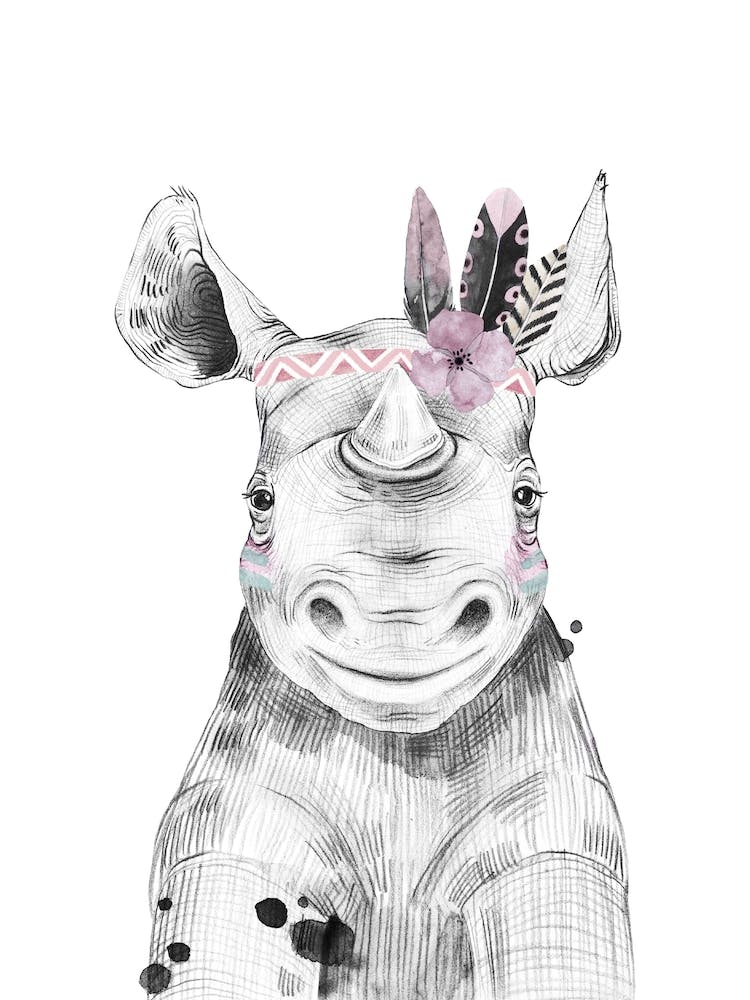 Safari Babies Rhino With Head Feathers