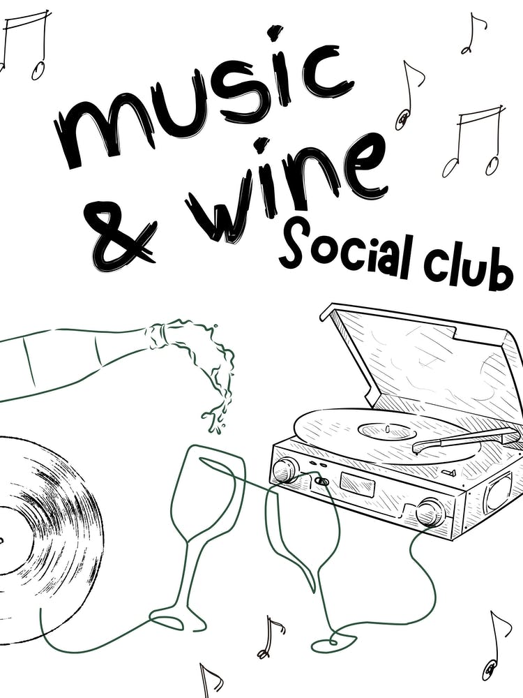 Music And Wine Social Club Drawing Poster