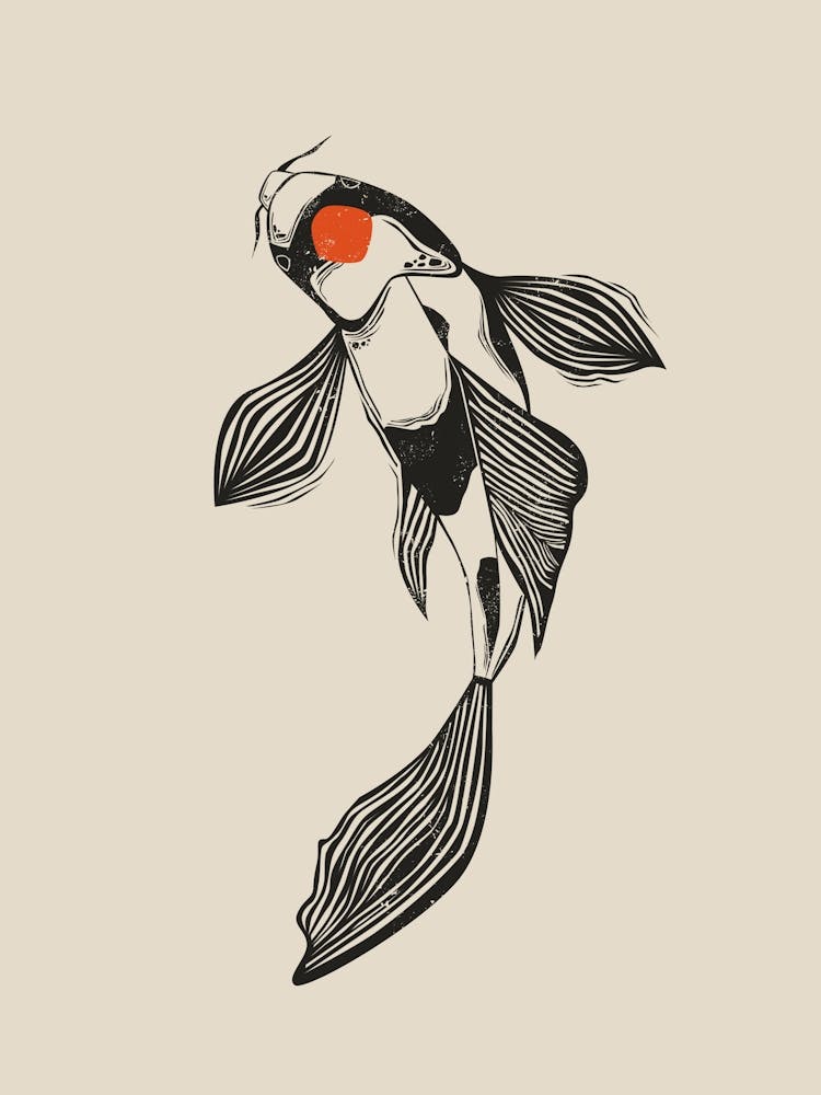 Koi Fish Linocut Style 1
