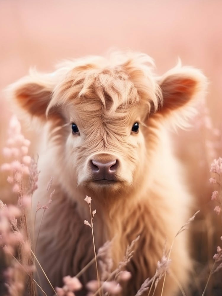Fluffy Baby Pink Highland Cow 3