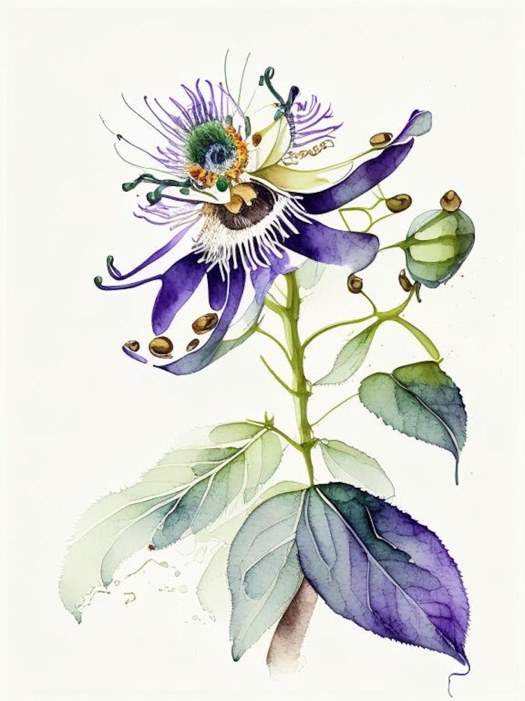 Passion Flower Herb Minimalist Watercolour 2