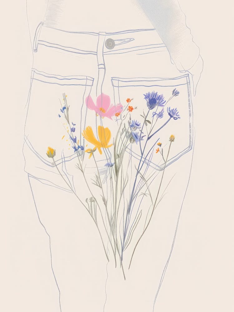 Blue Jeans Line Art Flowers 5