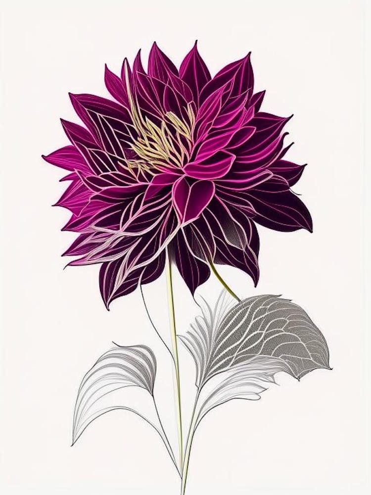 Dahlia Floral Minimal Line Drawing 2 Flower