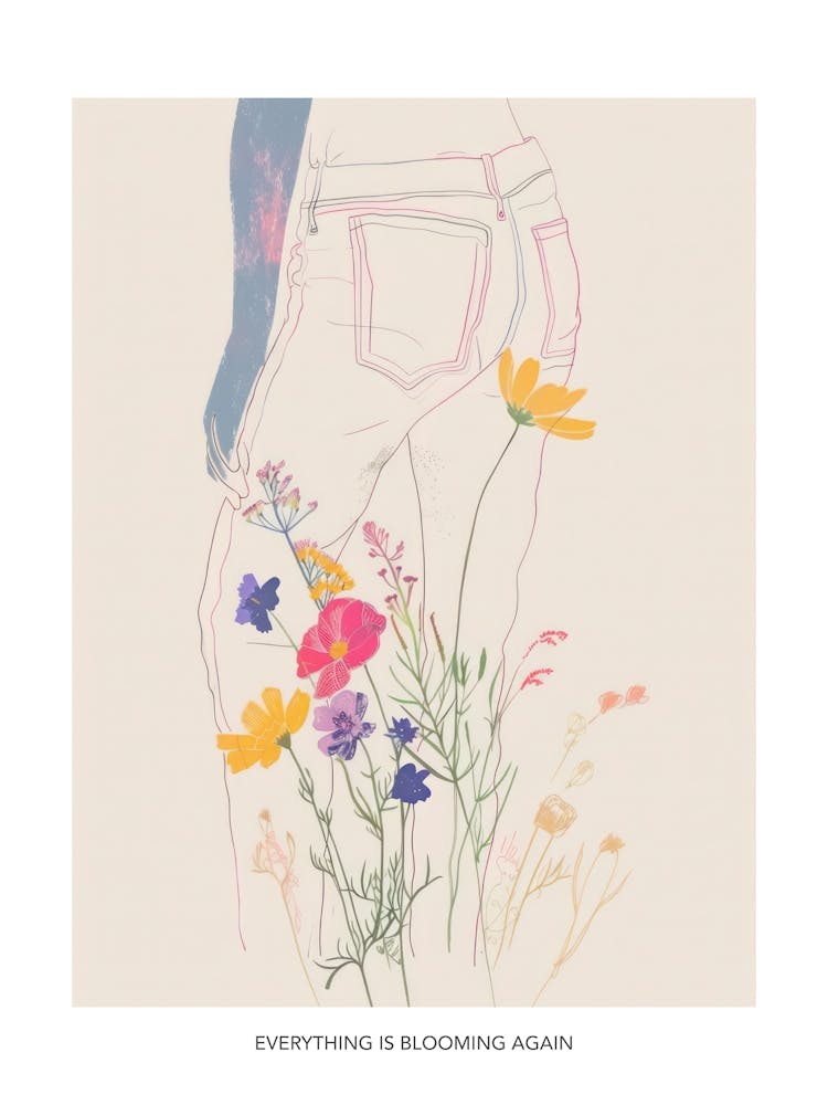Everything Is Blooming Again Poster Floral Blue Jeans Line Art 9