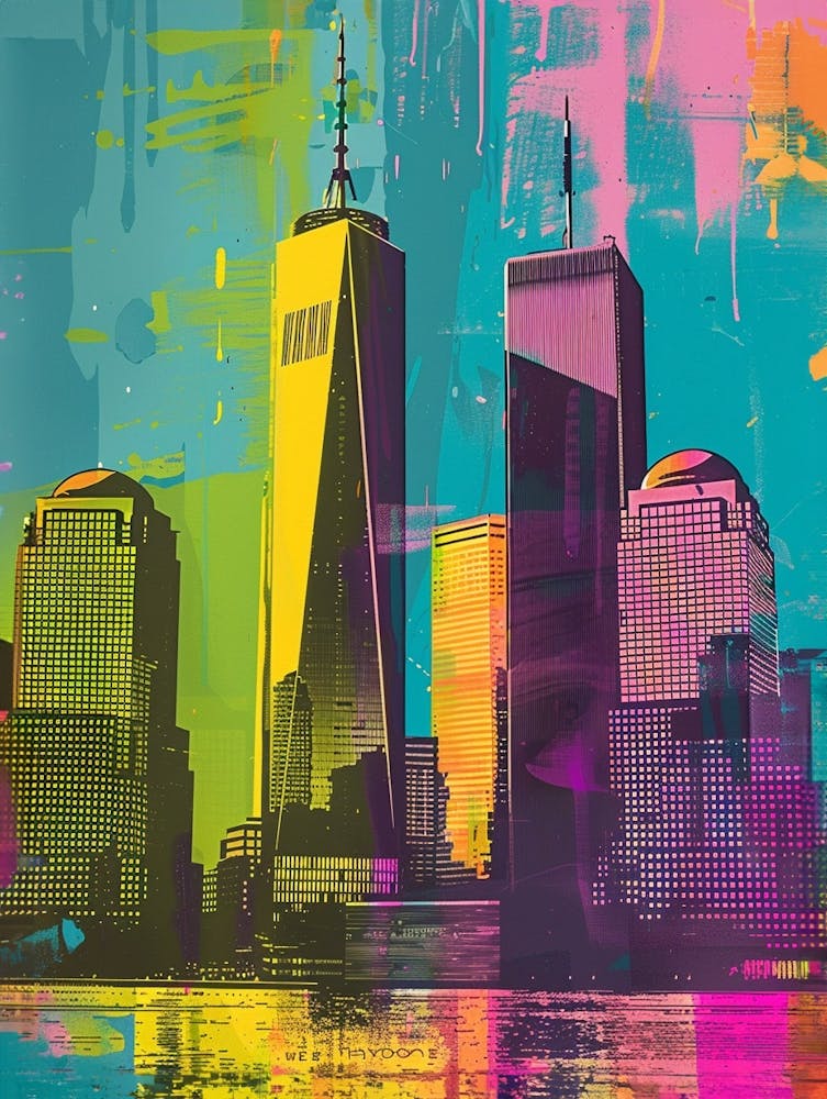 World Trade Center Memorial New York Colourful Silkscreen Illustration 3png