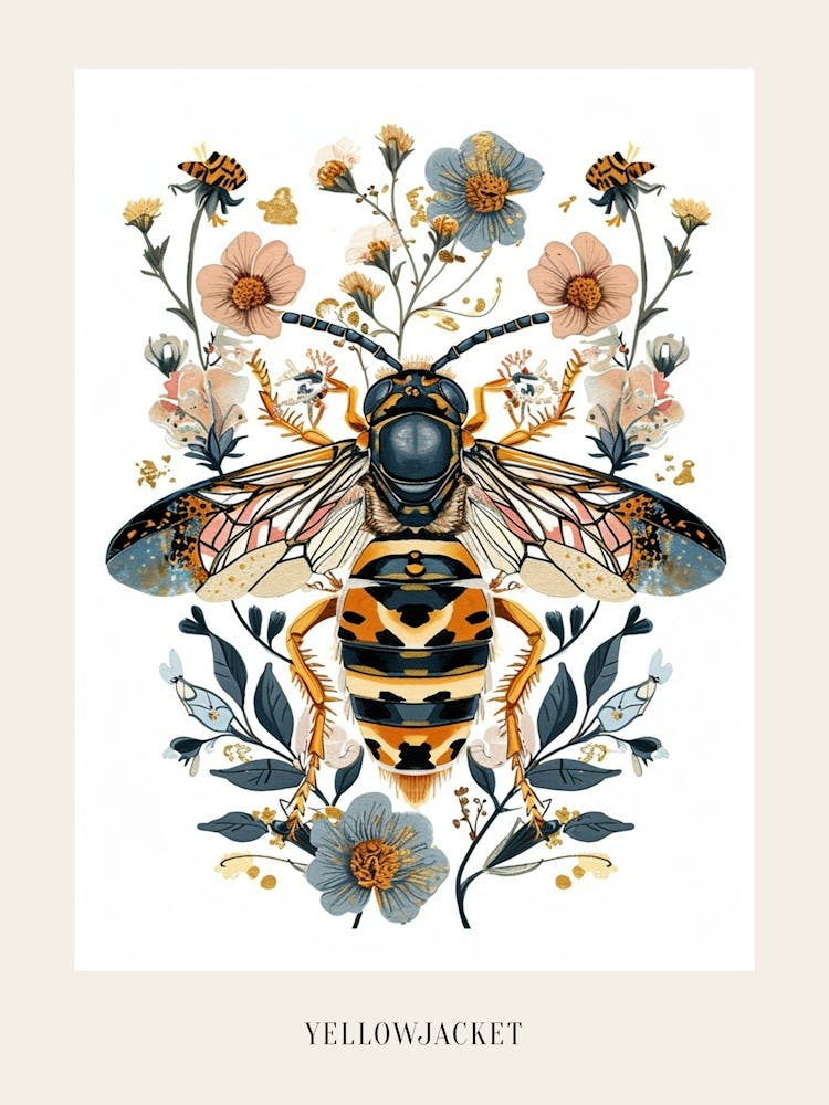 Colourful Insect Illustration Yellowjacket 13 Poster