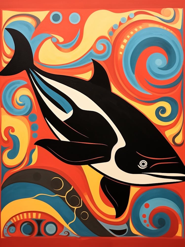 Orca Whale Red Geometric