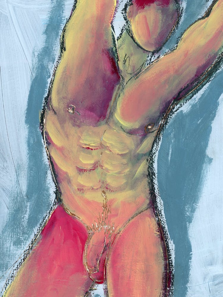 Male Nude painting homoerotic gay art man adult mature explicit full frontal nude vertical bedroom body masculine male form hand painted