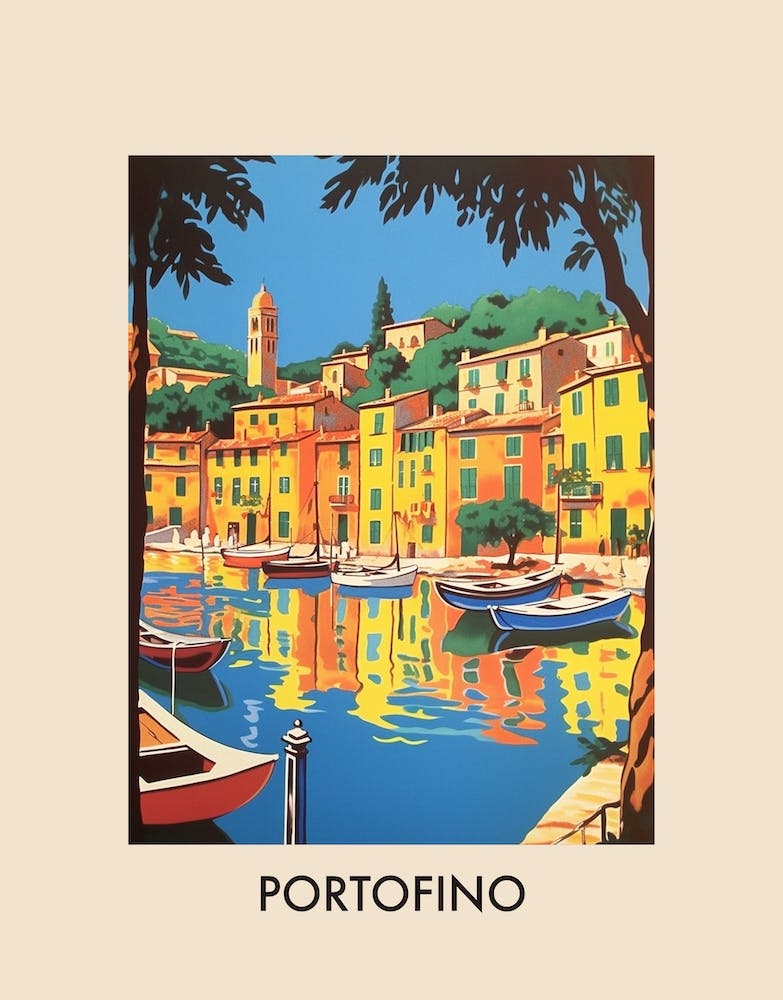 Portofino Italy 8 Vintage Travel Poster