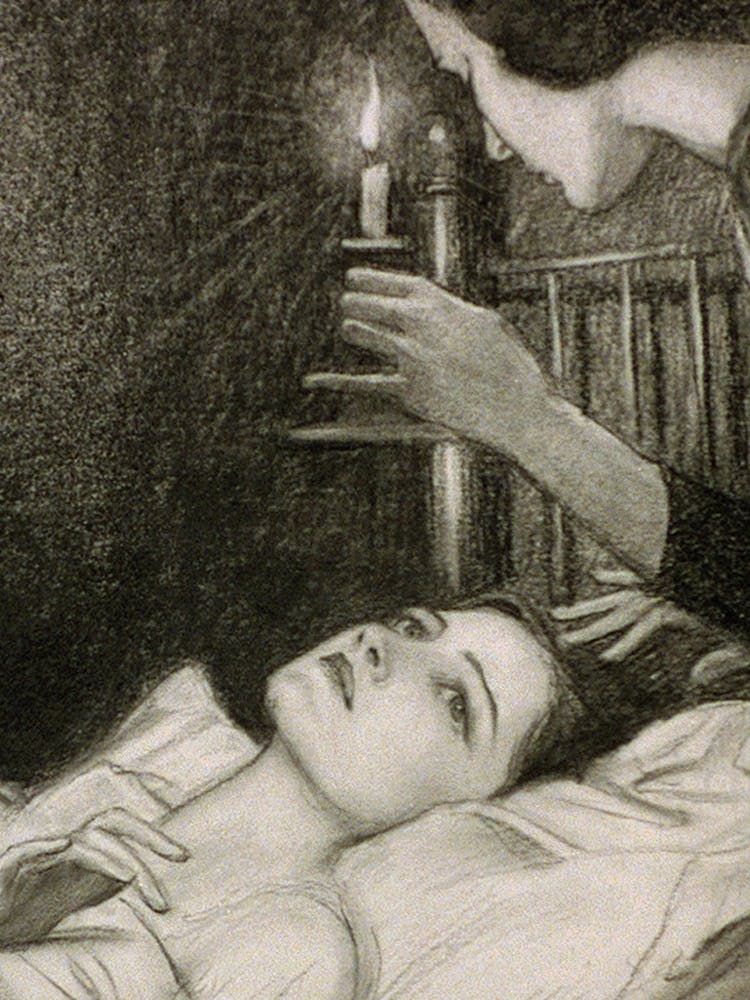 Woman With Candle Looking Down At Girl In Bed (Between 1890 And 1948) By Wladyslaw Theodore Benda