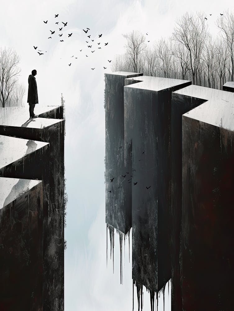 Mann auf einer Klippe stehend, Minimalismus 1