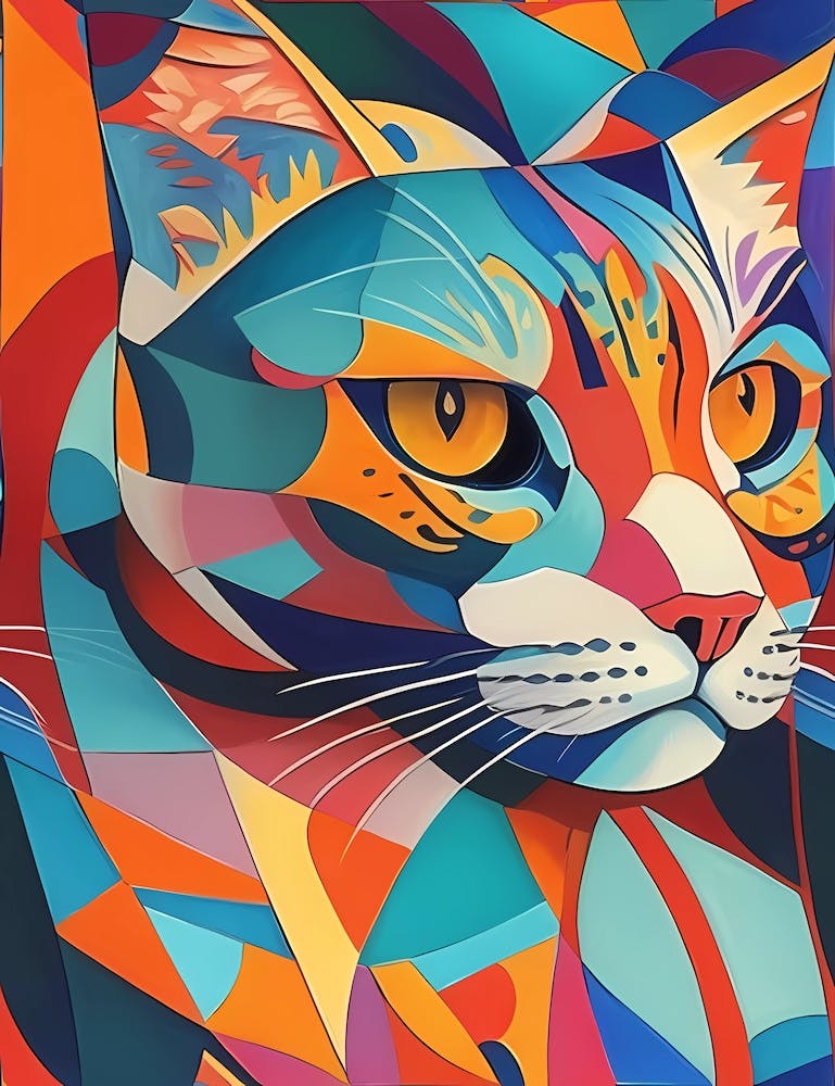 Cat portrait in Cubism style