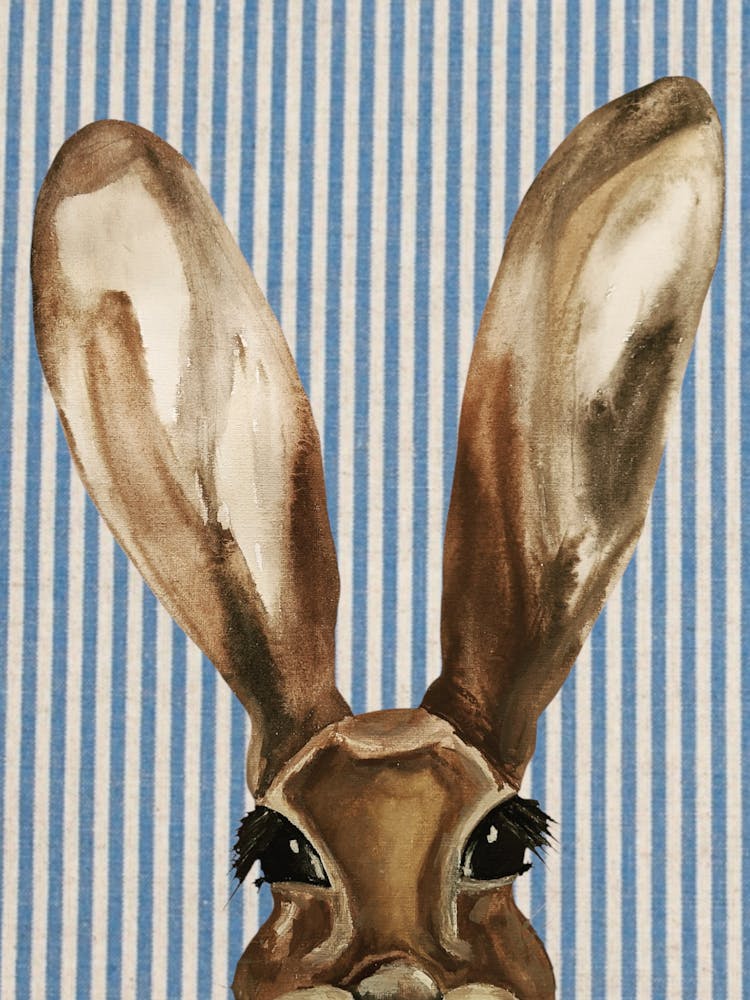Nursery Hare Watercolour Illustration Blue