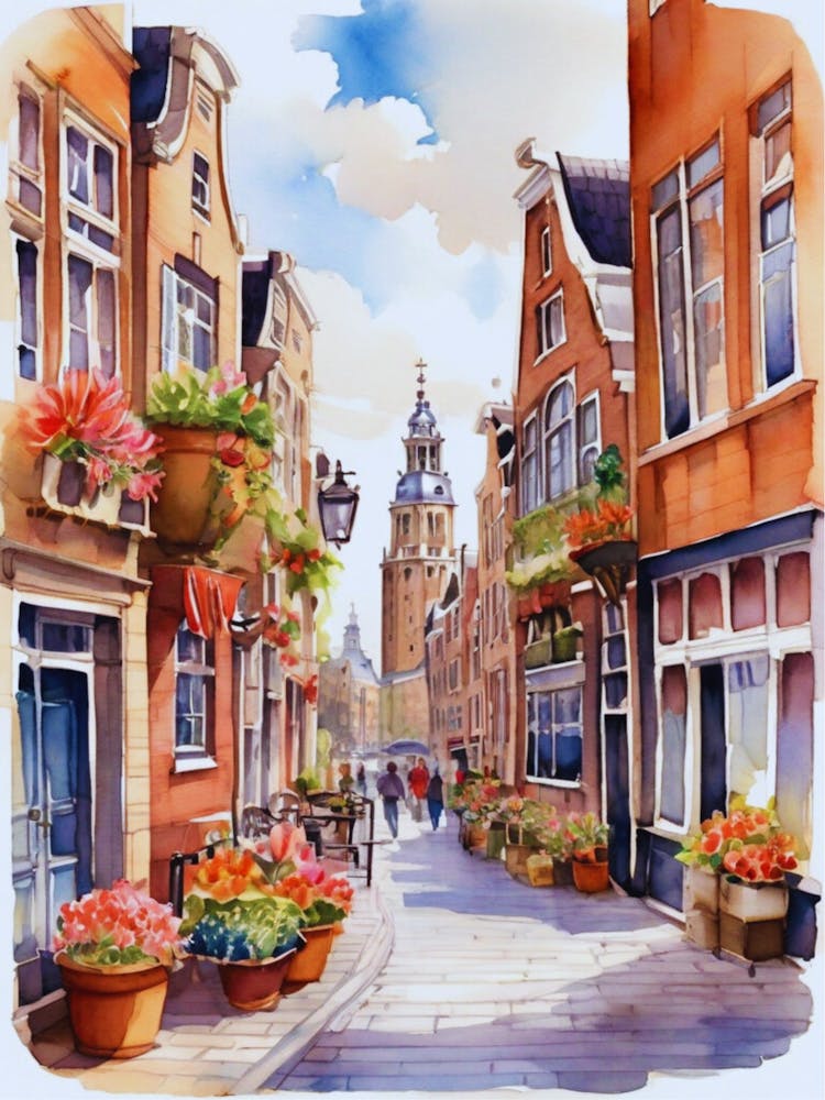 Watercolor Of A Street In Amsterdam