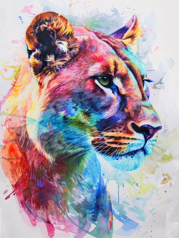 Mountain Lion Colourful Watercolour 3
