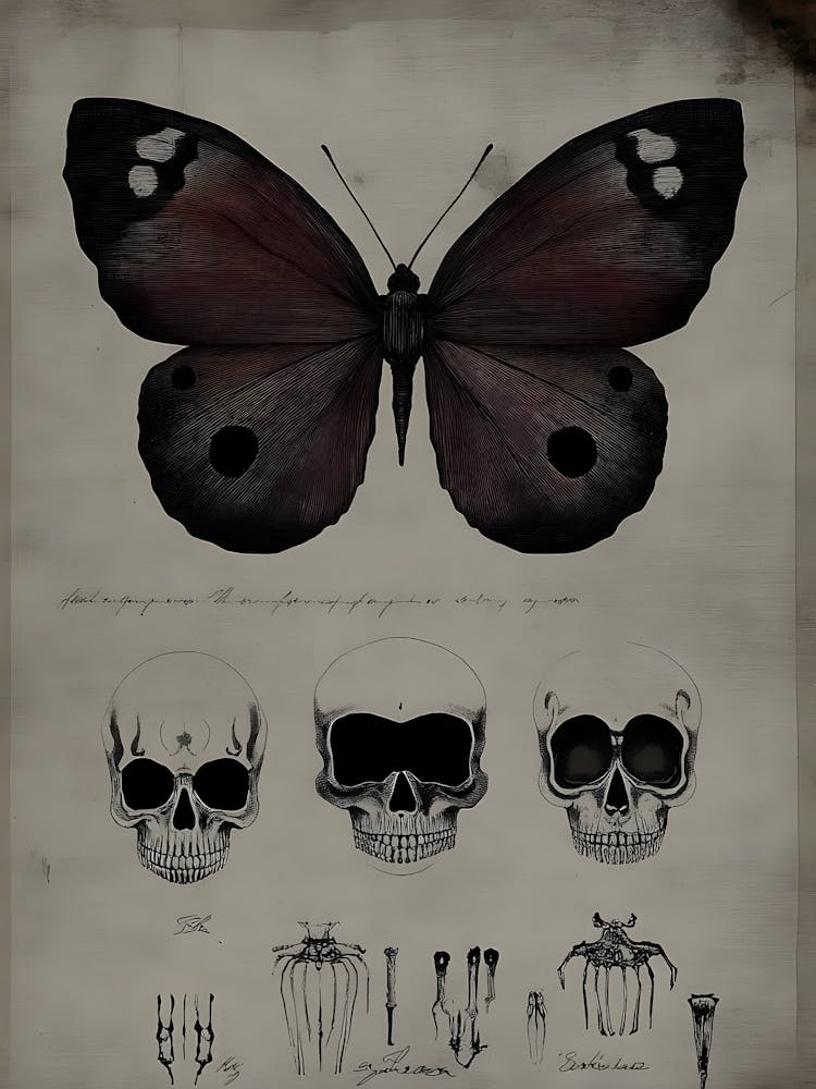 Dark Gothic Skulls And Butterflies