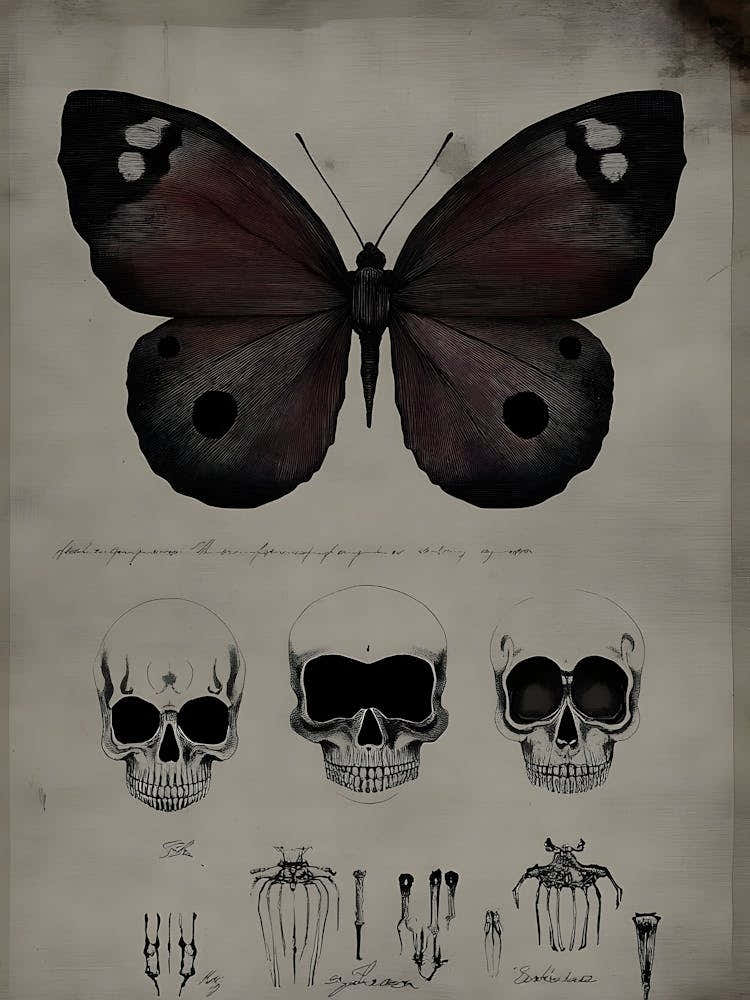 Dark Gothic Skulls And Butterflies