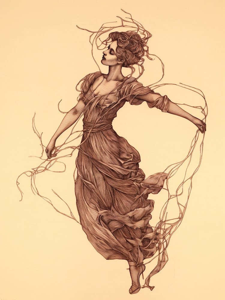 Vintage Sepia Nymph Drawing 1