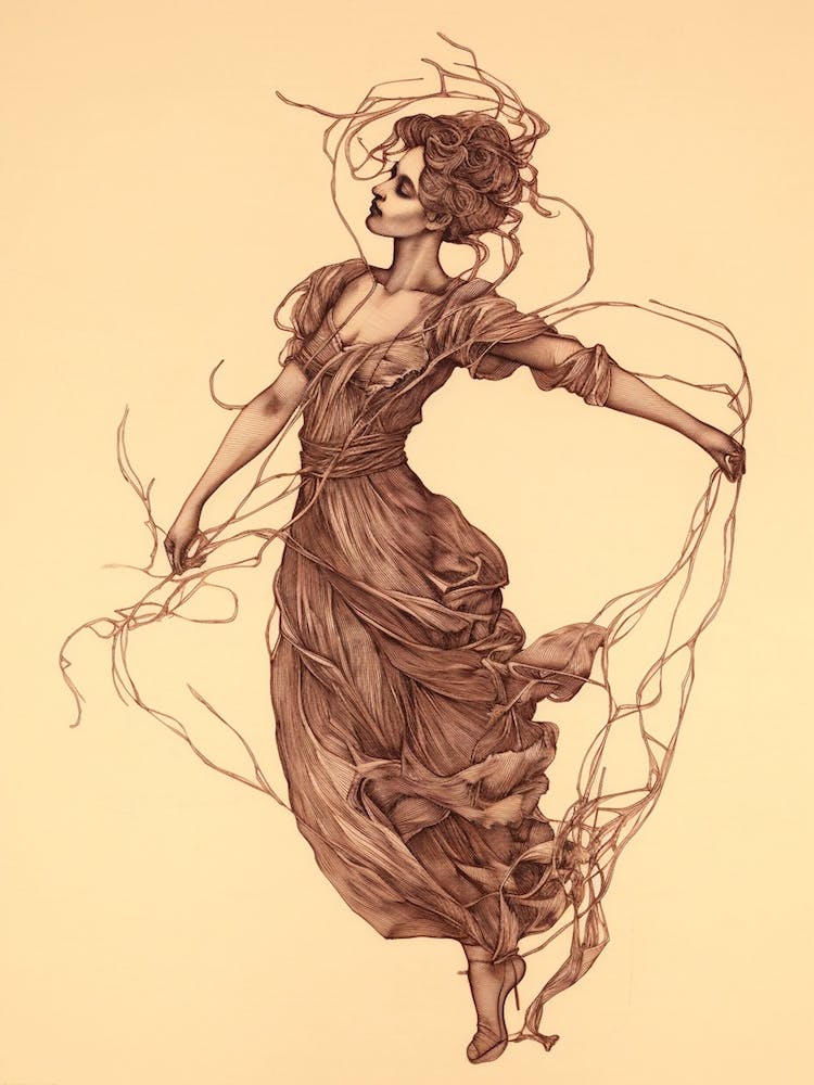Vintage Sepia Nymph Drawing 1