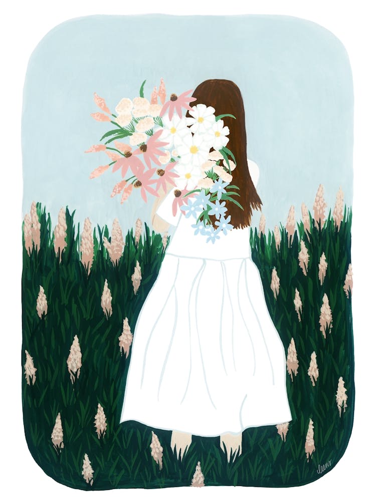 Girl Flower Meadow Painting