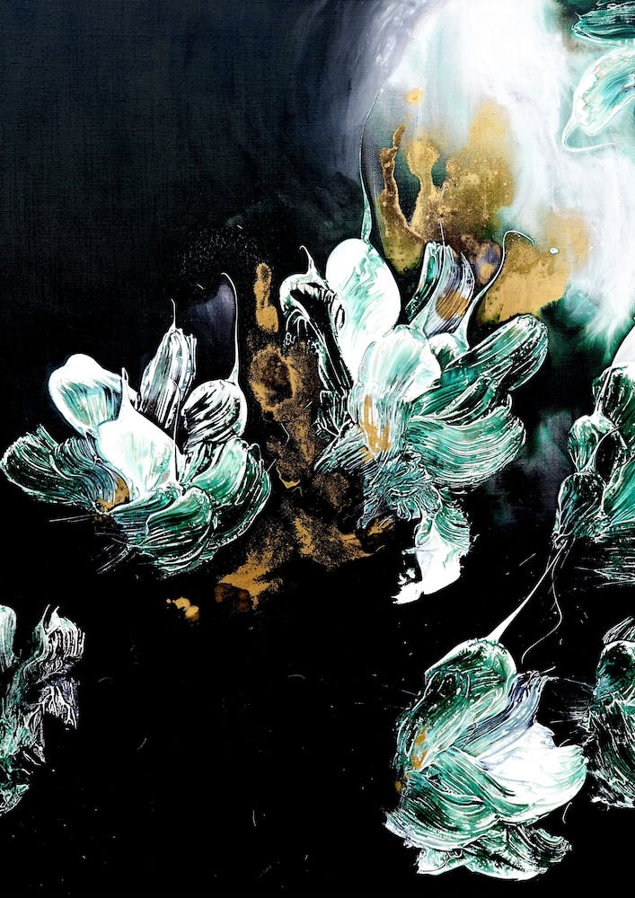 Peinture Fleur Verte Et Noire
