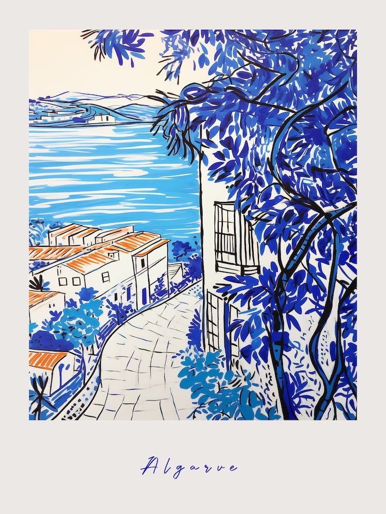 Algarve Portugal 3 Mediterranean Blue Drawing Poster