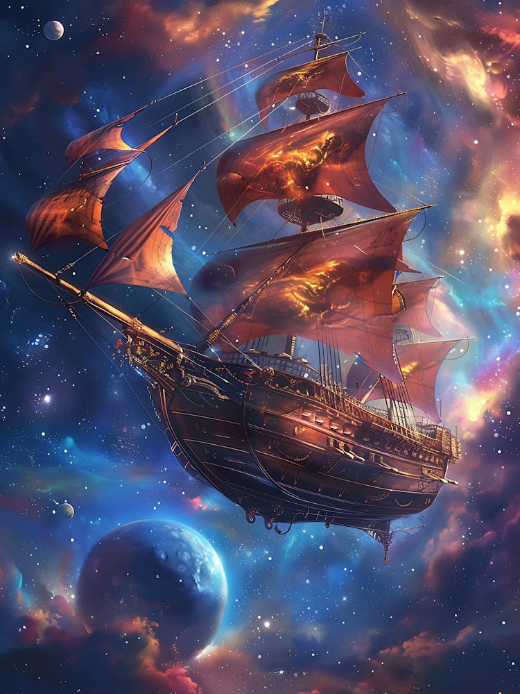 Fantasy Ship Floating in the Galaxy 1