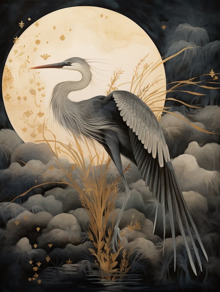 Egret 2 Gold Detail Painting