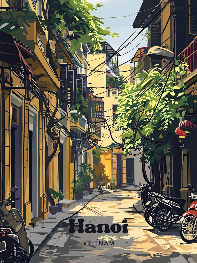 Hanoi Vietnam Southeast Asia Digital Travel Illustration