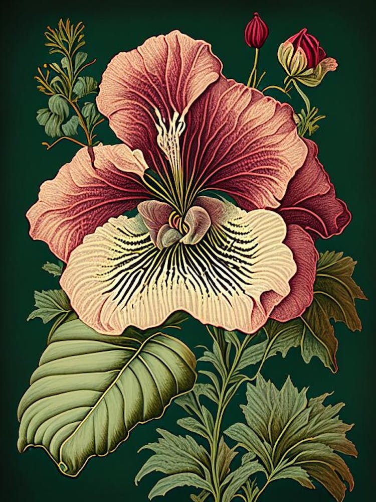 Hibiscus 3 Floral Botanical Vintage Poster Flower