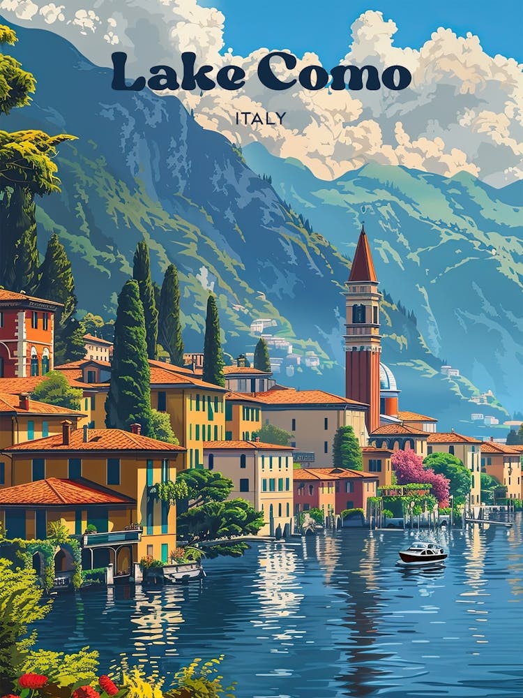 Lake Como Coastal Travel Art