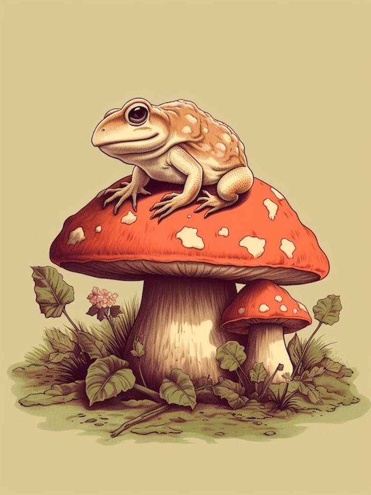 Frog On A Mushroom