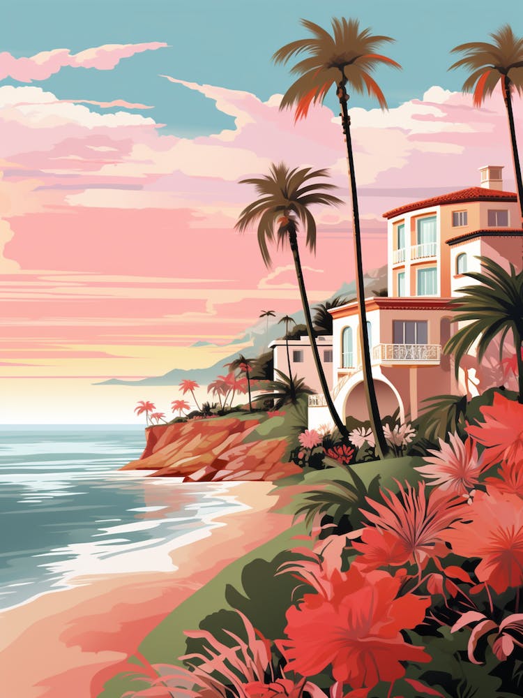 An Illustration In Pink Tones Of Palm Beach Australia 2