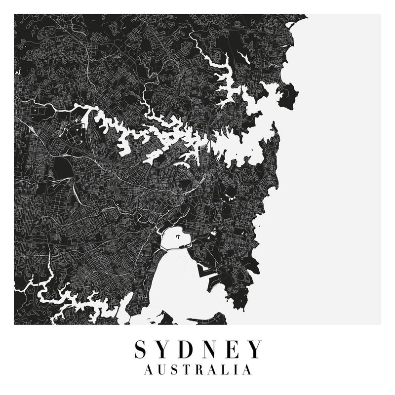 Sydney Australia Minimal Black Mono Street Map  Square