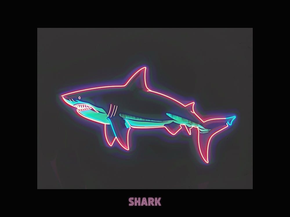 Neon Pink Sign Inspired Shark Poster 3