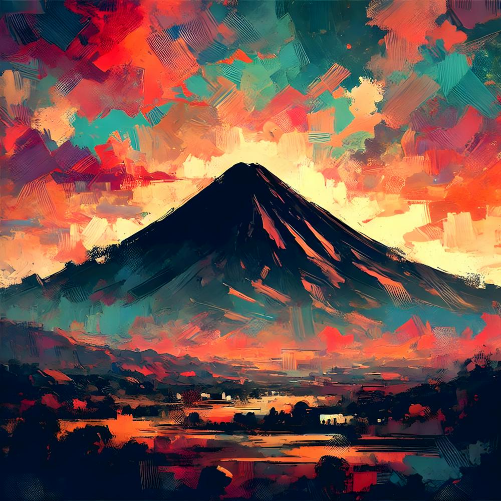 Majestic Sunset Over Izalco Volcano - Vibrant Semiabstract Artwork