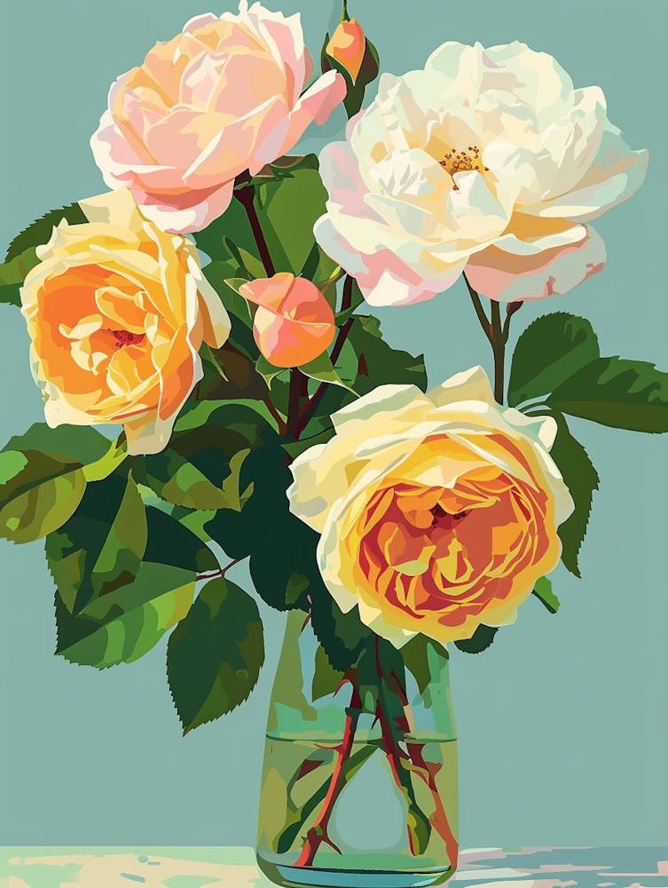 English Roses Painting Rose In A Vase 4