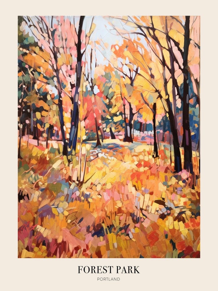 Autumn City Park Painting Forest Park Portland United States Poster