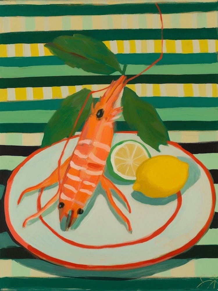 Peinture de Nature Morte Italienne aux Crevettes