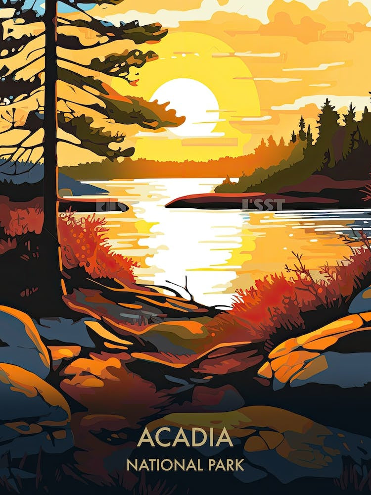 Acadia National Park Travel Poster Illustration Style 2