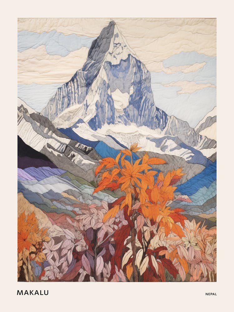 Makalu Nepal 2 Affiche Illustration Montagne Colorée
