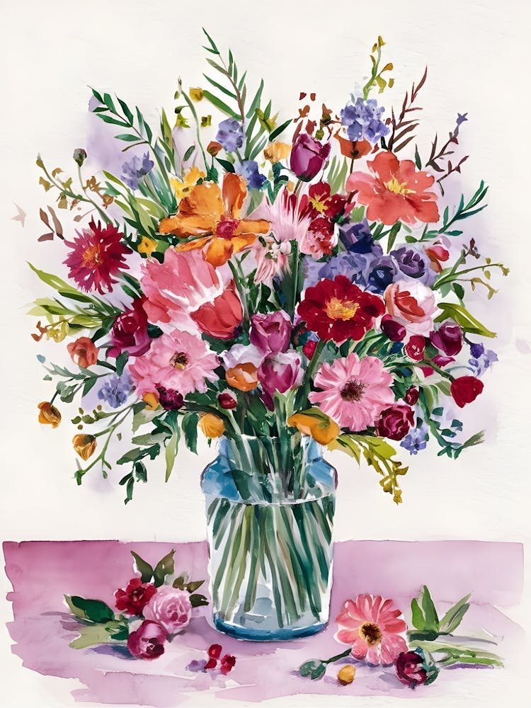 Watercolor Flowers In A Vase 6