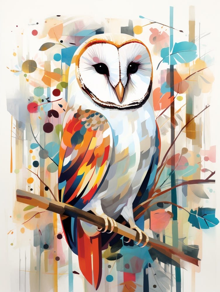 Bird Painting Collage Barn Owl 2