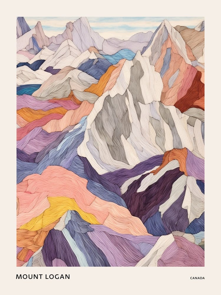 Mount Logan Canada 1 Colourful Mountain Illustration Poster